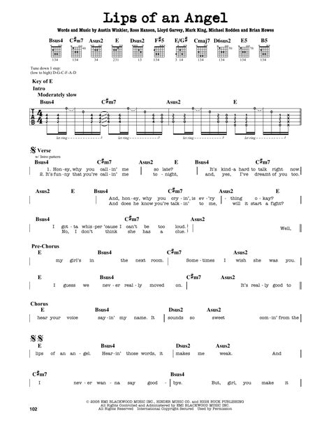 hinder lips of an angel chords